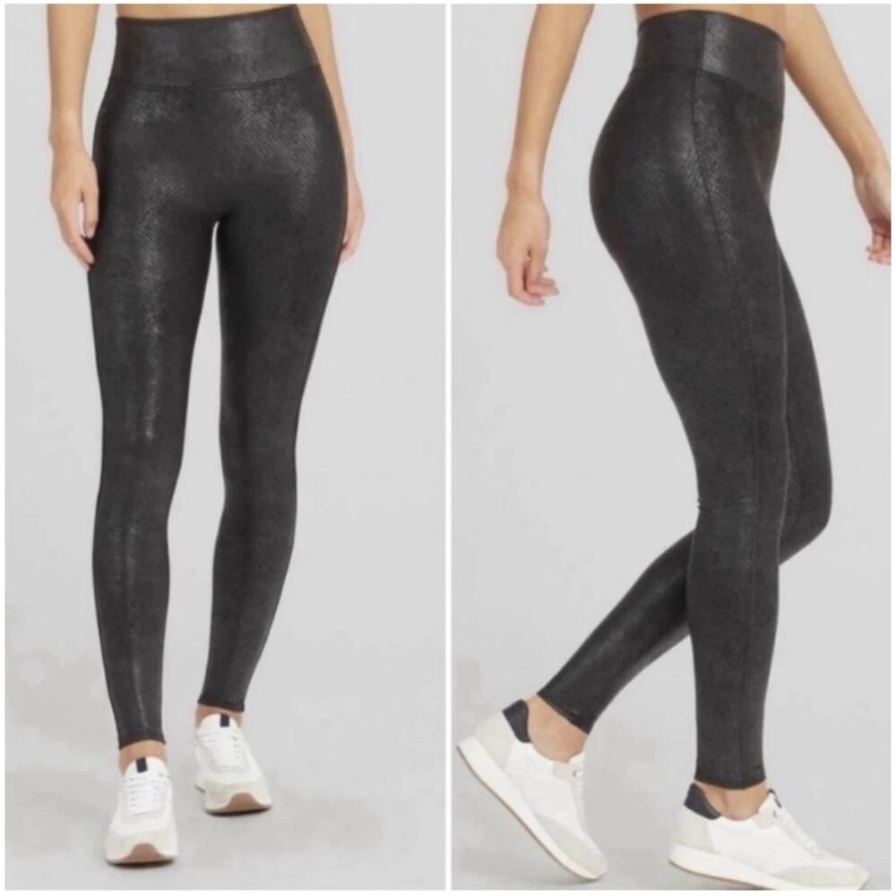 SPANX Womens Black Faux Leather Shaping Leggings Style‎ 2437 Medium